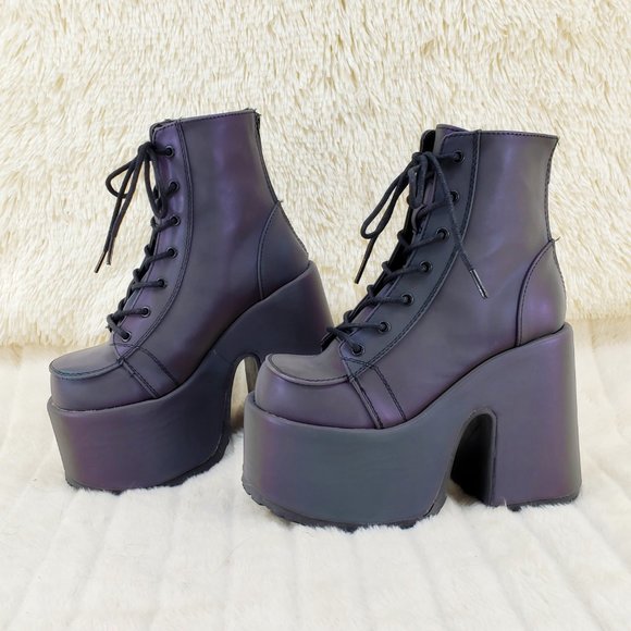 Camel Purple Green Reflective Rave Royalty Festival Platform Ankle Boots - Picture 6 of 15